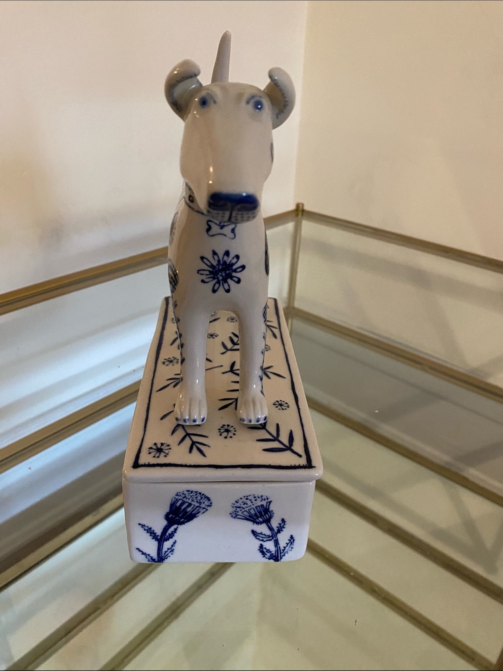 Anthropologie Ceramic Dog Trinket Box in White and Blue - Picture 4 of 7